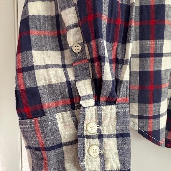 J. Crew Factory linen feel size L plaid pop over - Picture 4 of 5